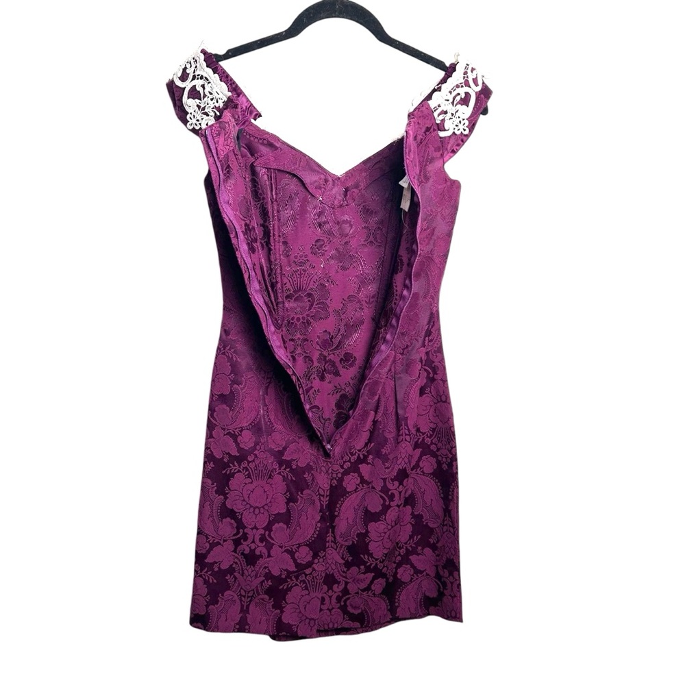 Jessica McClintock Brocade off shoulder Gunne Sax Dress lace top back zip EUC - Picture 8 of 9